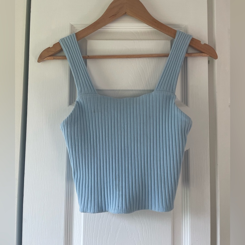 American Eagle Outfitters Light Blue Ribbed Tank Top